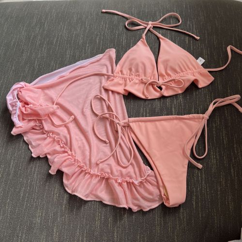 Mesh skirt pleated swimsuit bikini