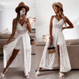 Hanging strap splicing jumpsuit with hollowed out jumpsuit