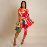 Women's backless diagonal collar printed jumpsuit
