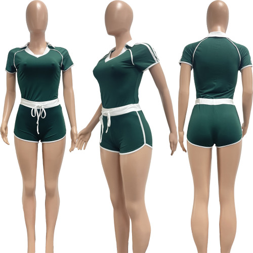 Sports high stretch yoga fabric pressure strip V-neck two-piece set