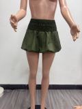 Solid color bubble pleated high waisted elastic mini skirt