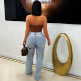 Embroidered straight leg jeans