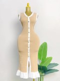 Color blocking cardigan dress V-neck sleeveless single breasted knit skirt