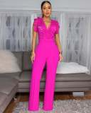 Lace patchwork sleeveless sports jumpsuit AJ4476