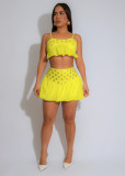 Off shoulder camisole top high waisted short skirt set A7546