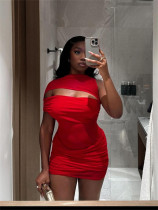 Splicing off shoulder sleeveless hip hugging short skirt XS-L45432