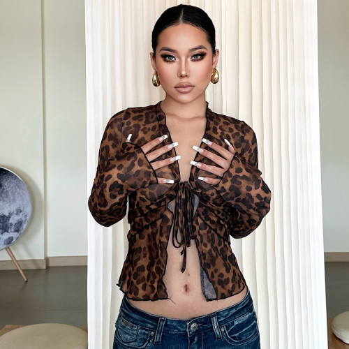 Mesh see through cardigan tie T-shirt T4416249K