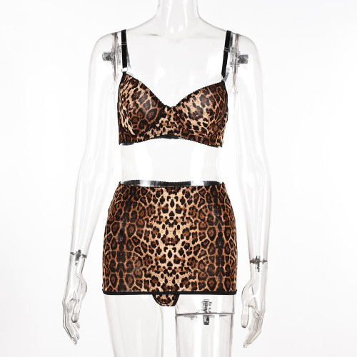 Lace leopard print lingerie set S27271G
