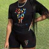Printed two-piece short sleeved shorts set