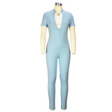 Tight pants zipper jumpsuit