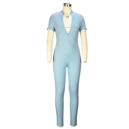 Tight pants zipper jumpsuit