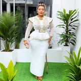 Heavy industry hot stamping top+half skirt two-piece set