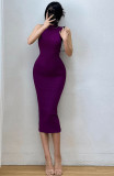 Core spun sleeveless shoulder over knee vest skirt with inner layer and dress