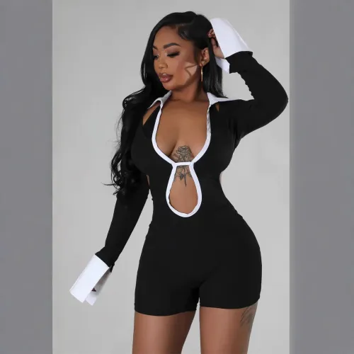 Backless hollow jumpsuit shorts