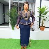 Heavy industry hot stamping top+half skirt two-piece set