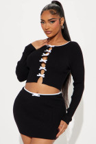 High elasticity knitted short skirt set