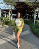 Long sleeved shirt shorts two-piece set