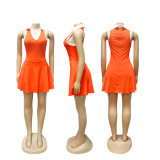 Color blocked lapel zipper jumpsuit TW695