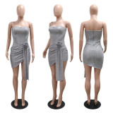 Sequin dress, strapless, hip hugging short skirt