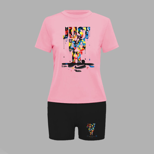 Printed two-piece short sleeved shorts set