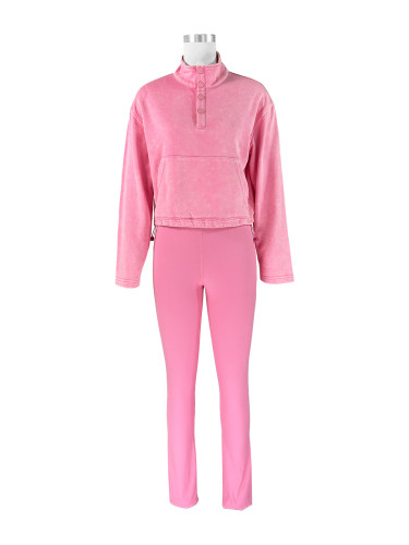 Washed top+yoga pants workout two-piece set
