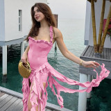 Irregular neck slimming dress