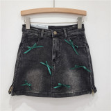 Bow tie denim skirt elastic A-line short skirt