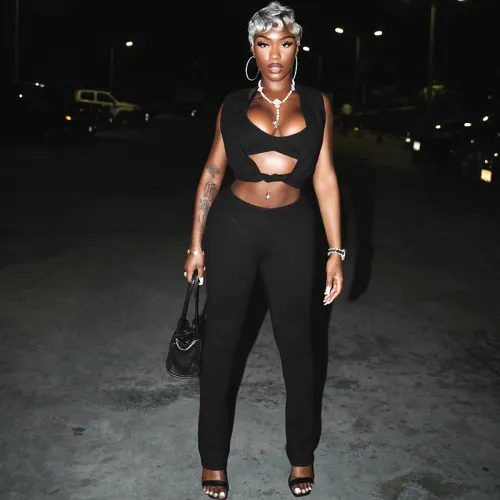 Sleeveless vest hollowed out pants set