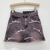 Bow tie denim skirt elastic A-line short skirt