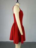 Square collar buckle high waist hip hugging short skirt