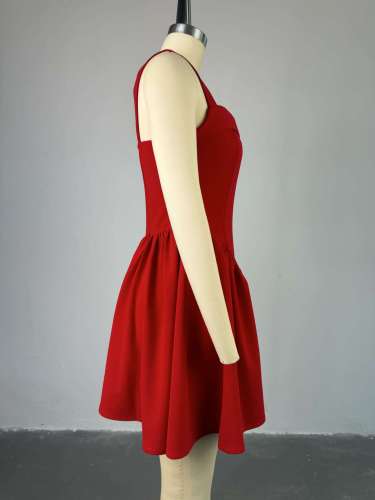 Square collar buckle high waist hip hugging short skirt