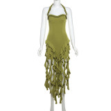 Irregular neck slimming dress