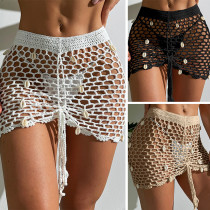 Side drawstring straps, hollowed out bikini, outer half skirt