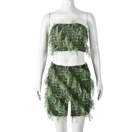 Backless and navel exposed mesh set