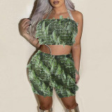 Backless and navel exposed mesh set