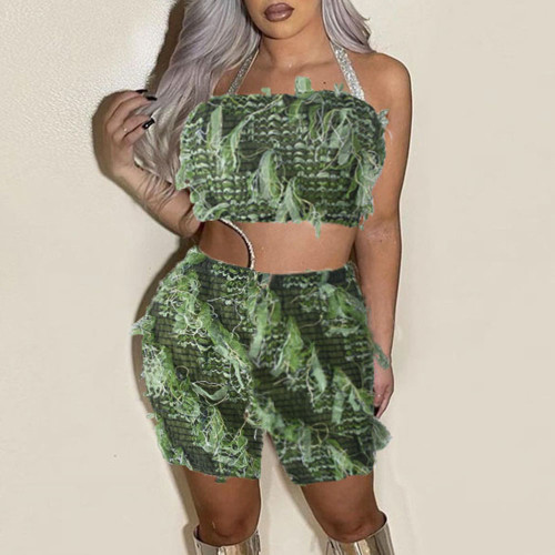 Backless and navel exposed mesh set