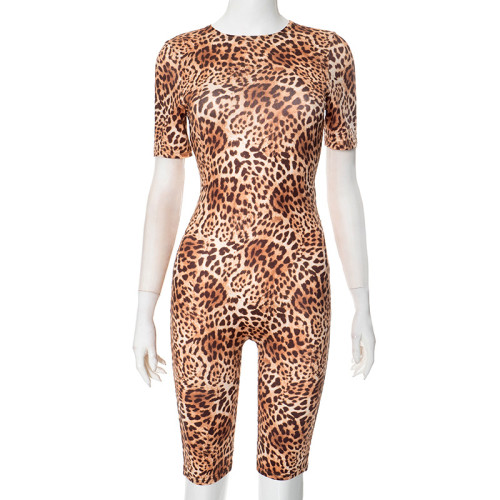 Leopard print long sleeved high waisted jumpsuit