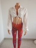 Solid color long sleeved lantern sleeve shirt top
