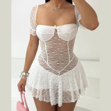 Mesh splicing perspective high waisted dress