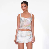 Digital Printed Low cut Strap Bag Hip Skirt Set