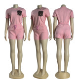 Women's embossed short sleeved shorts set
