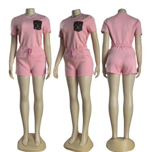 Women's embossed short sleeved shorts set