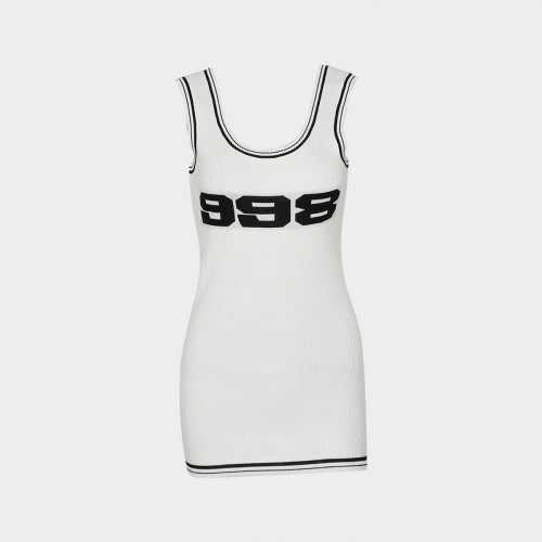 Knitted tight letter low cut dress