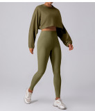 Round neck sweatshirt T-shirt loose long sleeved top long pants set