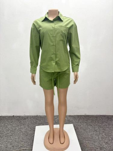 Long sleeved shirt shorts two-piece set
