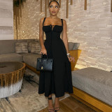 Medium length tight corset with slit and lace up dress