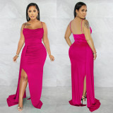 Sexy Strap Solid Color Side Waist Side Patry Dress X5962