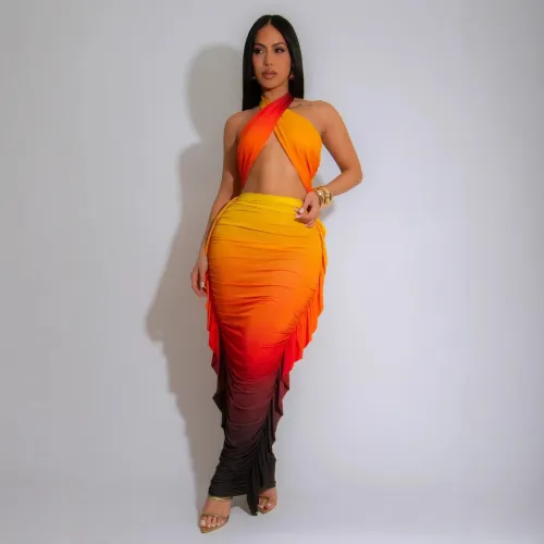 Gradient printing set with exposed navel folds, two-piece set