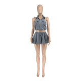 Backless Bubble Skirt Ultra Short Mini Skirt Set