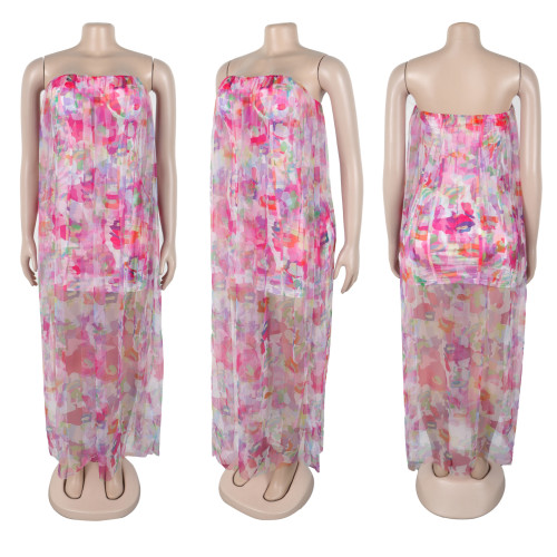 Perspective elastic mesh spliced hip hugging dress
